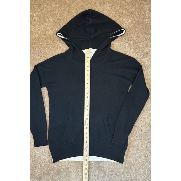 Autumn Cashmere 100% Pure Cashmere Hoodie Sweater Black & Ivory Sz S - Picture 6 of 11